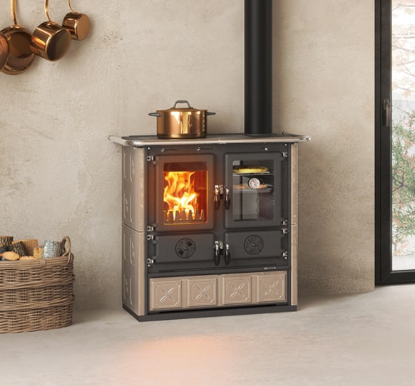 Zestaw kominek powietrzny stalowy KRATKI LUCY BLACK 12 kW Ø 200 z akcesoriami rosettabii maiolicato boxprinc min - Zestaw kominek powietrzny stalowy KRATKI LUCY BLACK 12 kW Ø 200 z akcesoriami